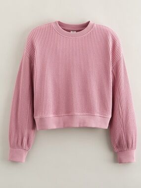 Treasure & Bond Pink Waffle Knit Sweatshirt | XL (14/16) | Cozy Cropped Crewneck
